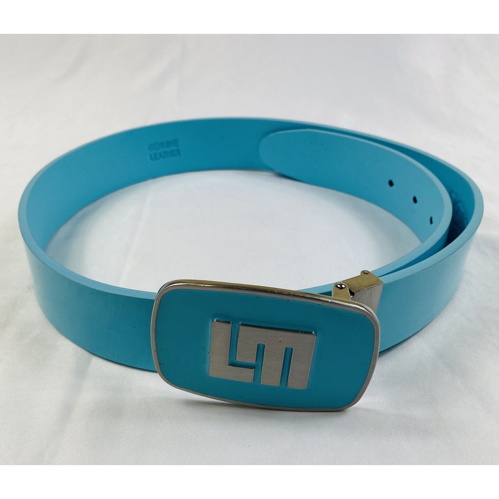 Loudmouth Golf Men Blue Polished Patent Leather Belt Logo Buckle Size 30